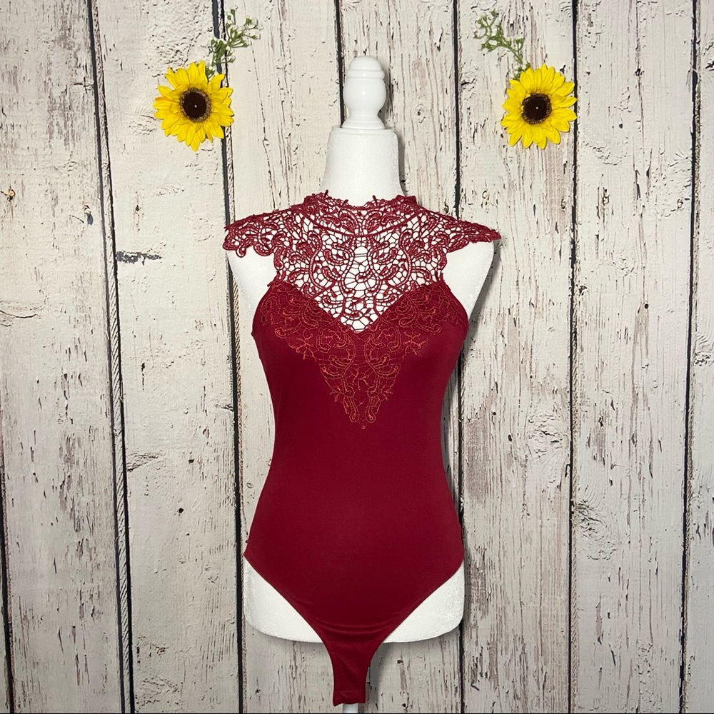 LOVE CULTURE red lace bodysuit size S